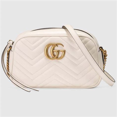 White Leather GG Marmont Small Shoulder Bag 